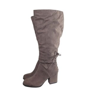 Journee Collection Taupe Faux Suede Pull-on Slouch Block Heel Boots Sz 9